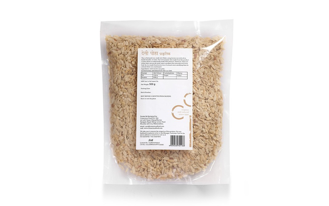 Conscious Food Brown Rice Flakes Desi Poha Natural   Pack  500 grams